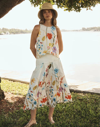 Sonata Scallop Midi Skirt in Garden Muse
