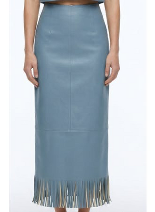 Wright Fringe Skirt in Lt Blue Leather