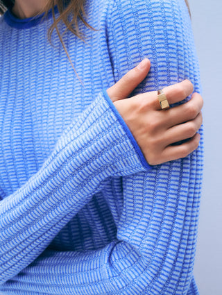 Cashmere Textured Crewneck in Blue Combo