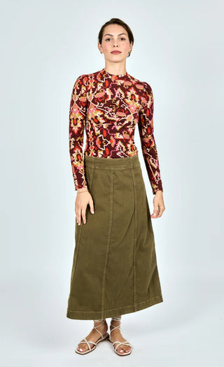 Bina Midi Skirt in Ivy Green Denim