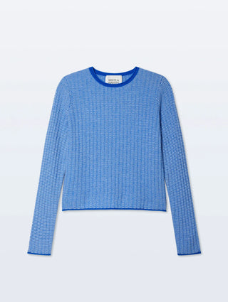 Cashmere Textured Crewneck in Blue Combo