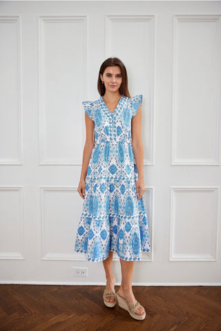 Cinched Waist Flutter Midi in Paisley Park