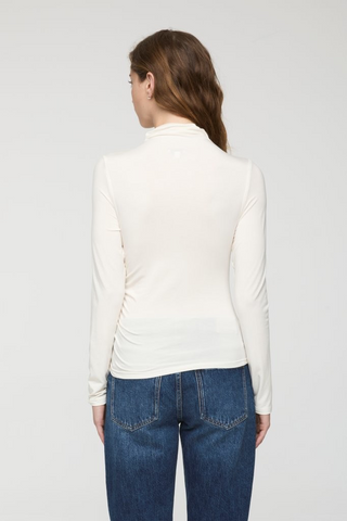 Nathalia Long Sleeve Draped Mock Neck in Soft White