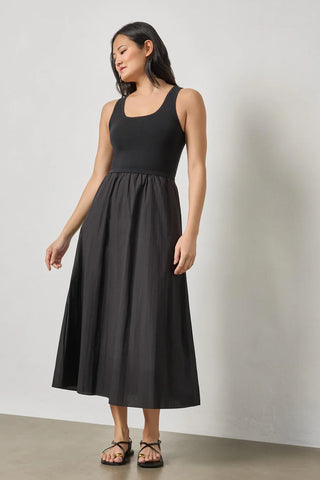 Mixed Media Scoop Neck Dress in Black