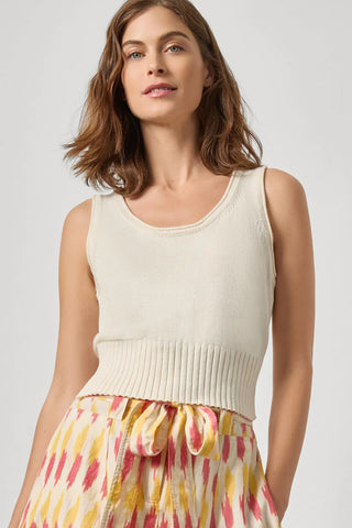 Cropped Scoop Tank Sweater in Off White