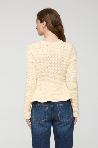 Elina Peplum Openwork Cardigan in Prosecco