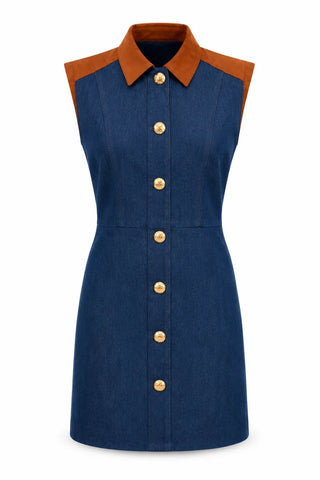 Jones Dress in Denim/Suede Mix