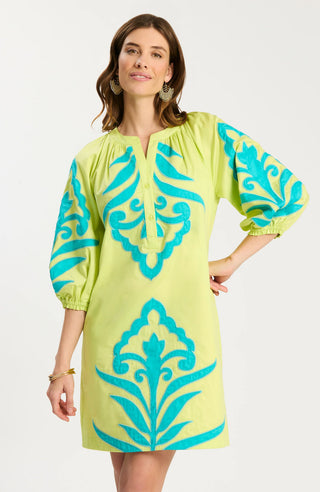 Sara Applique Dress in Lime Green