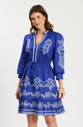 Rona Linen Emb Dress in Bluing