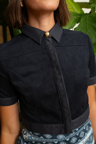 Boston Top in Navy Suede